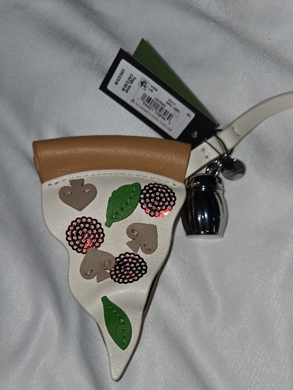 Kate Spade Pizza Slice Keychain Bag Charm - White & Tan with Green Leaves